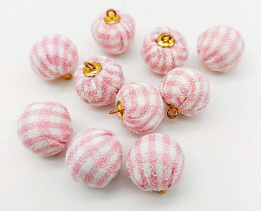 Pink and White Checkered Cotton Small Fabric Balls Tassel, Button with Ring Cap, Decorative Tassels